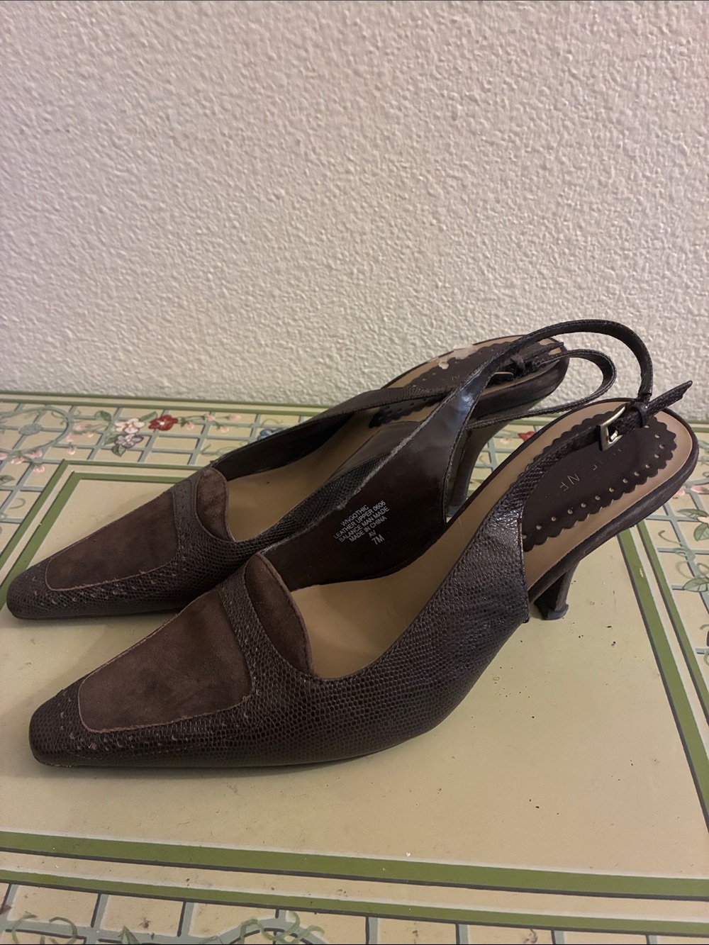 Nine West Brown Textured Slingback Kitten Heels